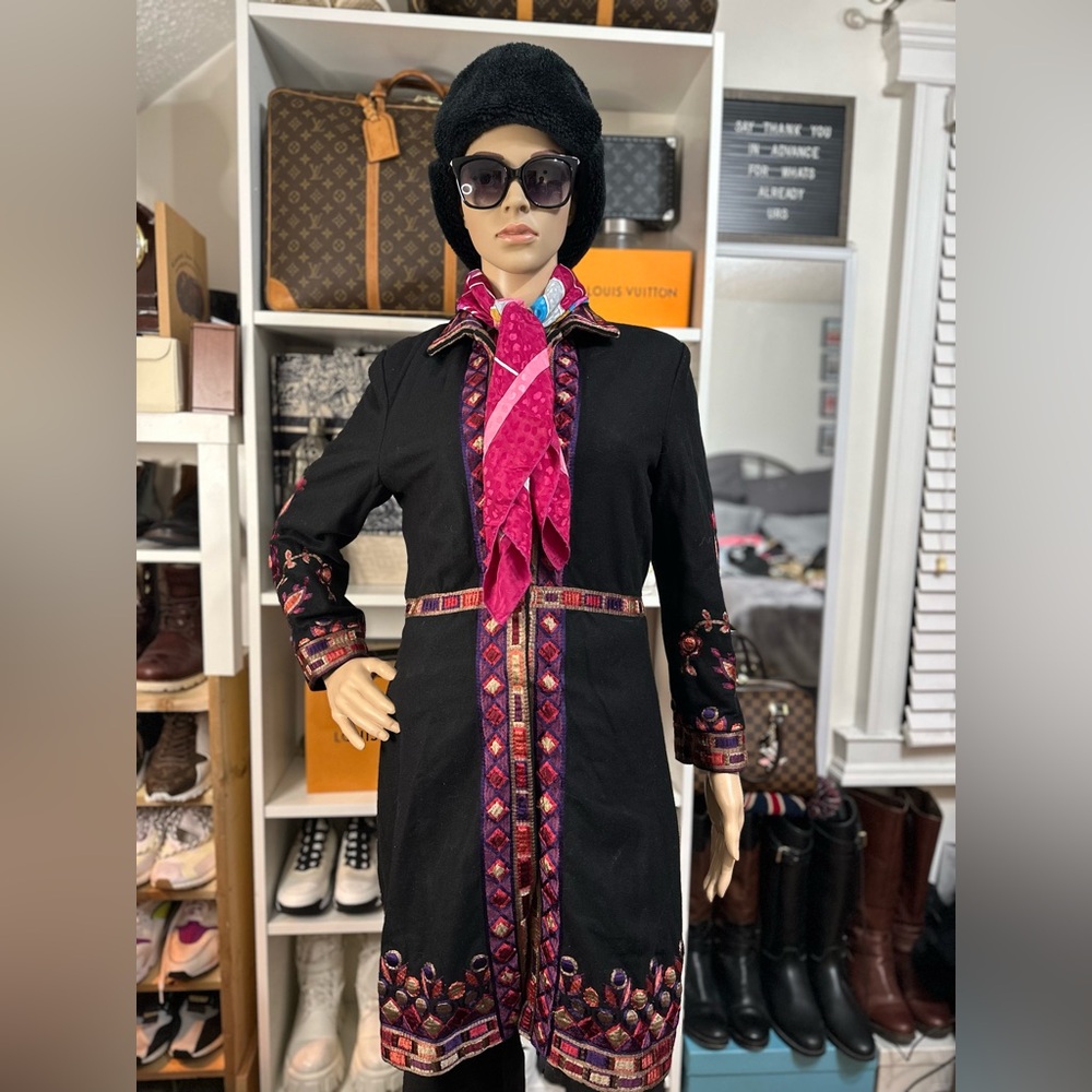 Black Pink Denim Hippie Multi-embroidered Blazer